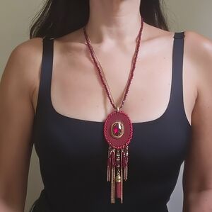 Boho long necklace red